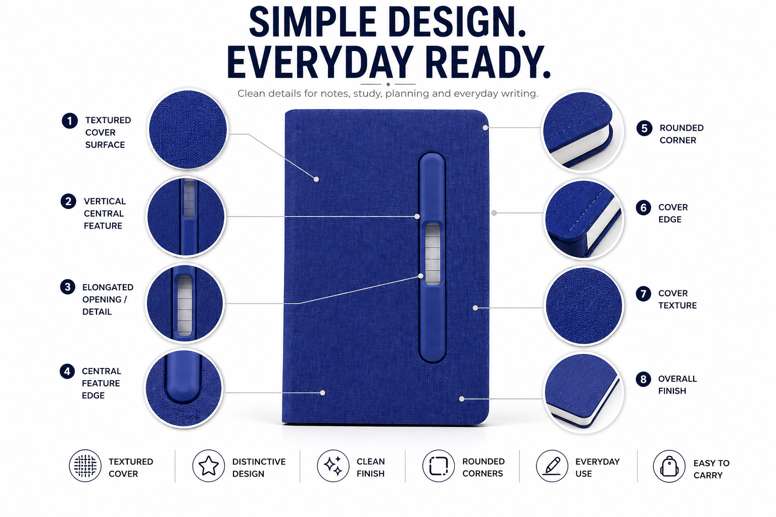 Premium Hardcover A5 Notebook – Built-In Pen Holder for Notes, School, Office & Daily Planning
