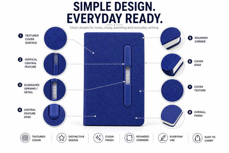 Premium Hardcover A5 Notebook – Built-In Pen Holder for Notes, School, Office & Daily Planning