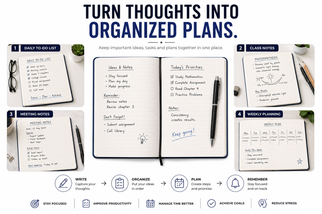Premium Hardcover A5 Notebook – Built-In Pen Holder for Notes, School, Office & Daily Planning