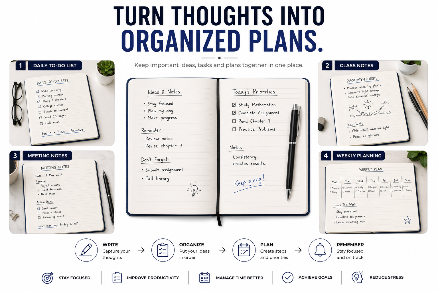 Premium Hardcover A5 Notebook – Built-In Pen Holder for Notes, School, Office & Daily Planning