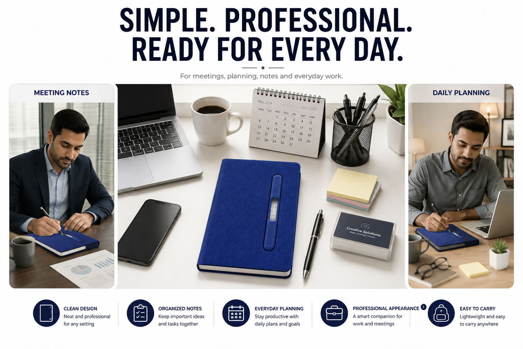 Premium Hardcover A5 Notebook – Built-In Pen Holder for Notes, School, Office & Daily Planning