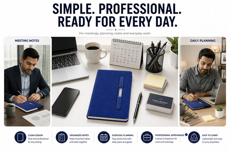 Premium Hardcover A5 Notebook – Built-In Pen Holder for Notes, School, Office & Daily Planning