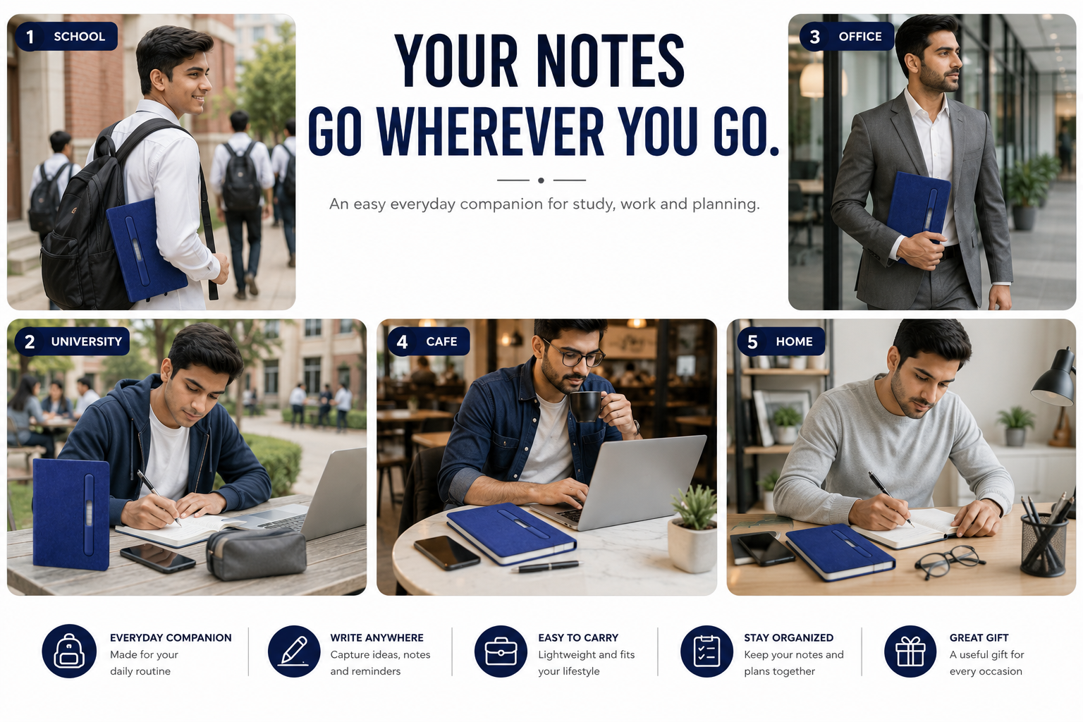 Premium Hardcover A5 Notebook – Built-In Pen Holder for Notes, School, Office & Daily Planning
