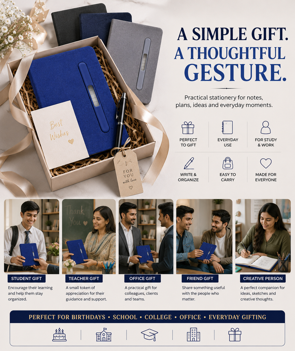 Premium Hardcover A5 Notebook – Built-In Pen Holder for Notes, School, Office & Daily Planning