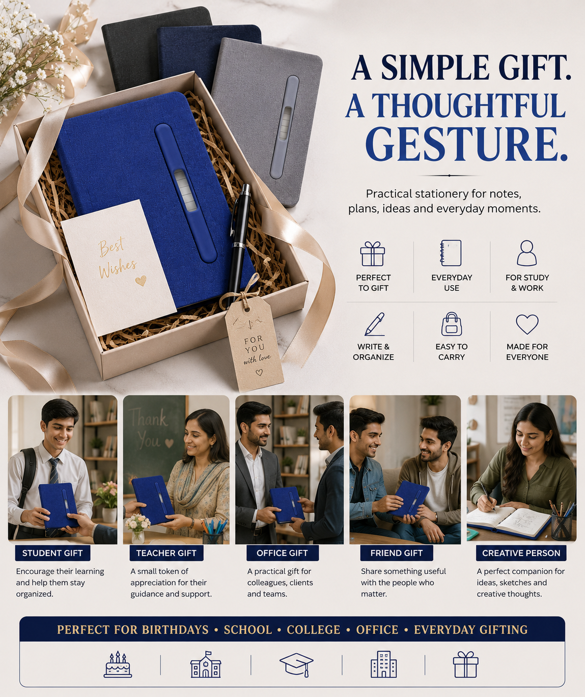 Premium Hardcover A5 Notebook – Built-In Pen Holder for Notes, School, Office & Daily Planning