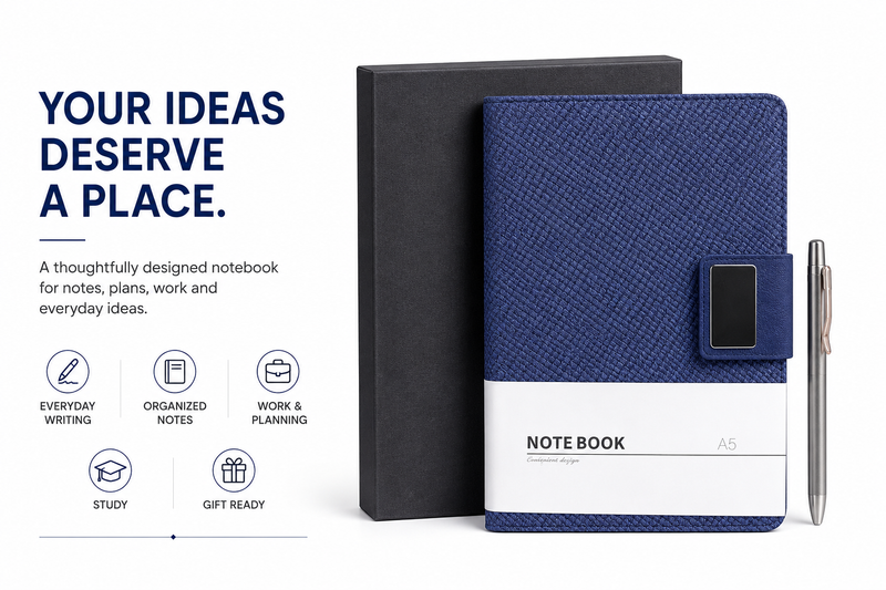 Elegant A5 Notebook Journal – Premium Textured Cover, Magnetic Flap Closure & Pen Holder, Gift Ready