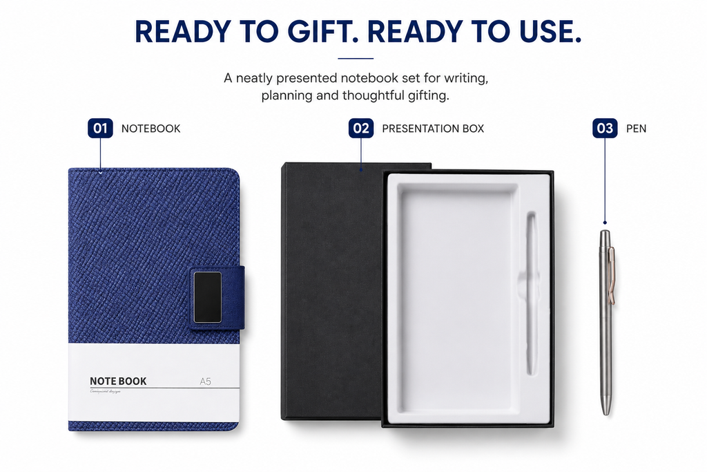 Elegant A5 Notebook Journal – Premium Textured Cover, Magnetic Flap Closure & Pen Holder, Gift Ready