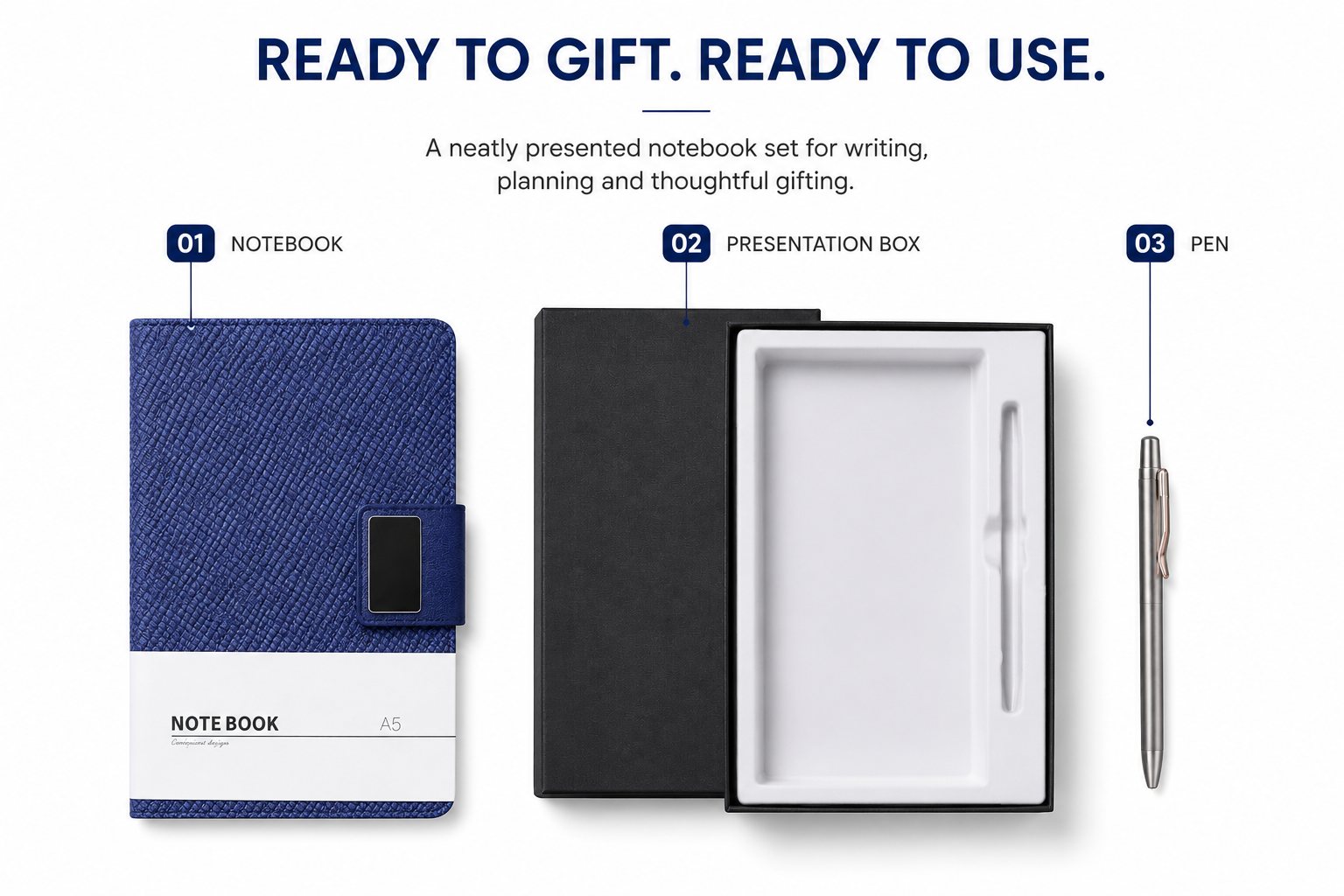 Elegant A5 Notebook Journal – Premium Textured Cover, Magnetic Flap Closure & Pen Holder, Gift Ready