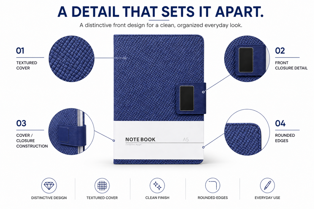 Elegant A5 Notebook Journal – Premium Textured Cover, Magnetic Flap Closure & Pen Holder, Gift Ready