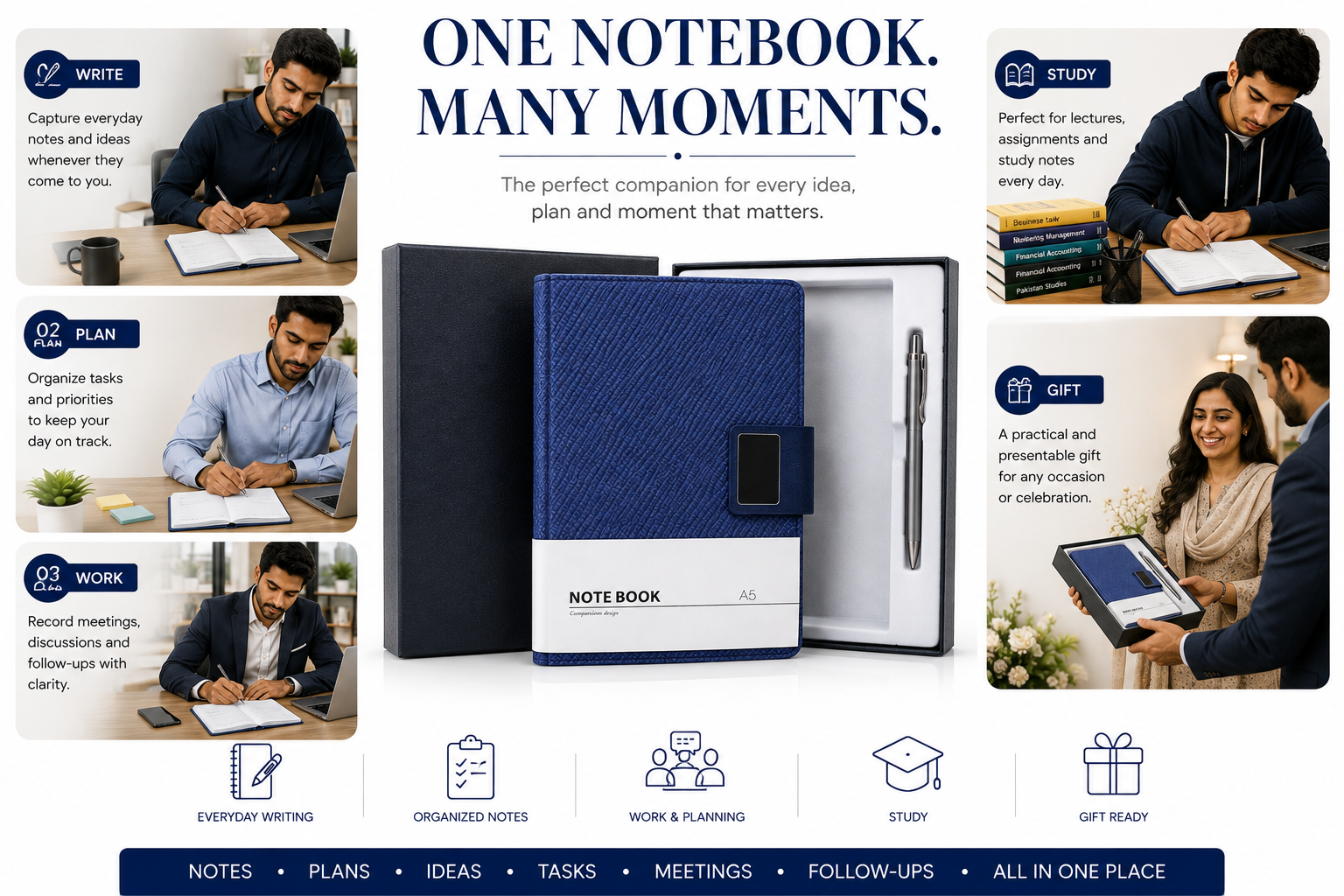Elegant A5 Notebook Journal – Premium Textured Cover, Magnetic Flap Closure & Pen Holder, Gift Ready