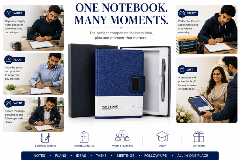 Elegant A5 Notebook Journal – Premium Textured Cover, Magnetic Flap Closure & Pen Holder, Gift Ready