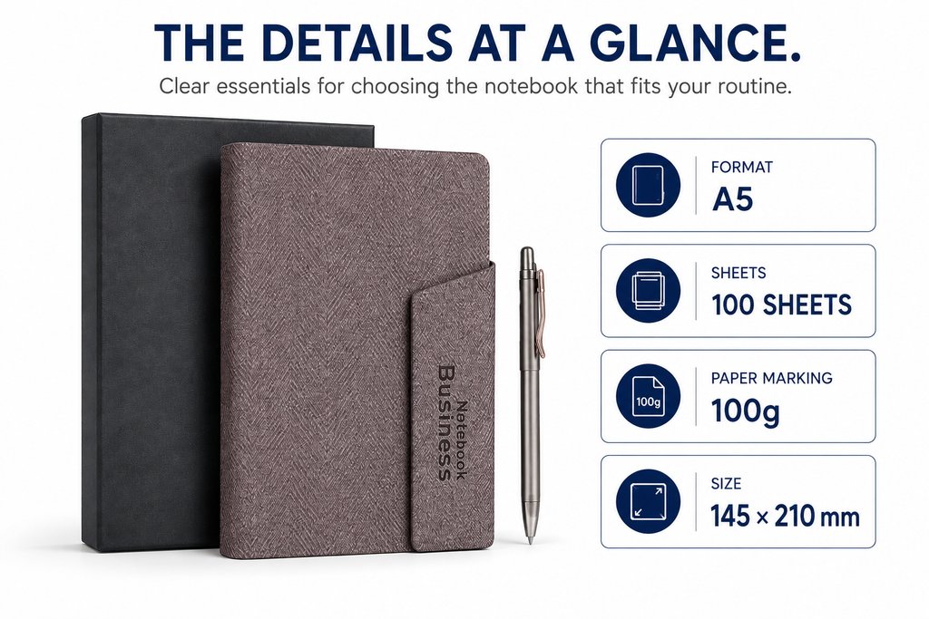 A5 Business Notebook Set with Pen Holder – 100 Sheets Premium Textured Journal for Work, Meetings, Notes & Planning