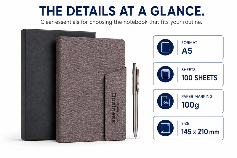 A5 Business Notebook Set with Pen Holder – 100 Sheets Premium Textured Journal for Work, Meetings, Notes & Planning