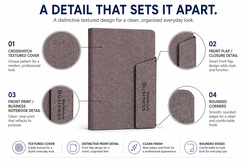 A5 Business Notebook Set with Pen Holder – 100 Sheets Premium Textured Journal for Work, Meetings, Notes & Planning