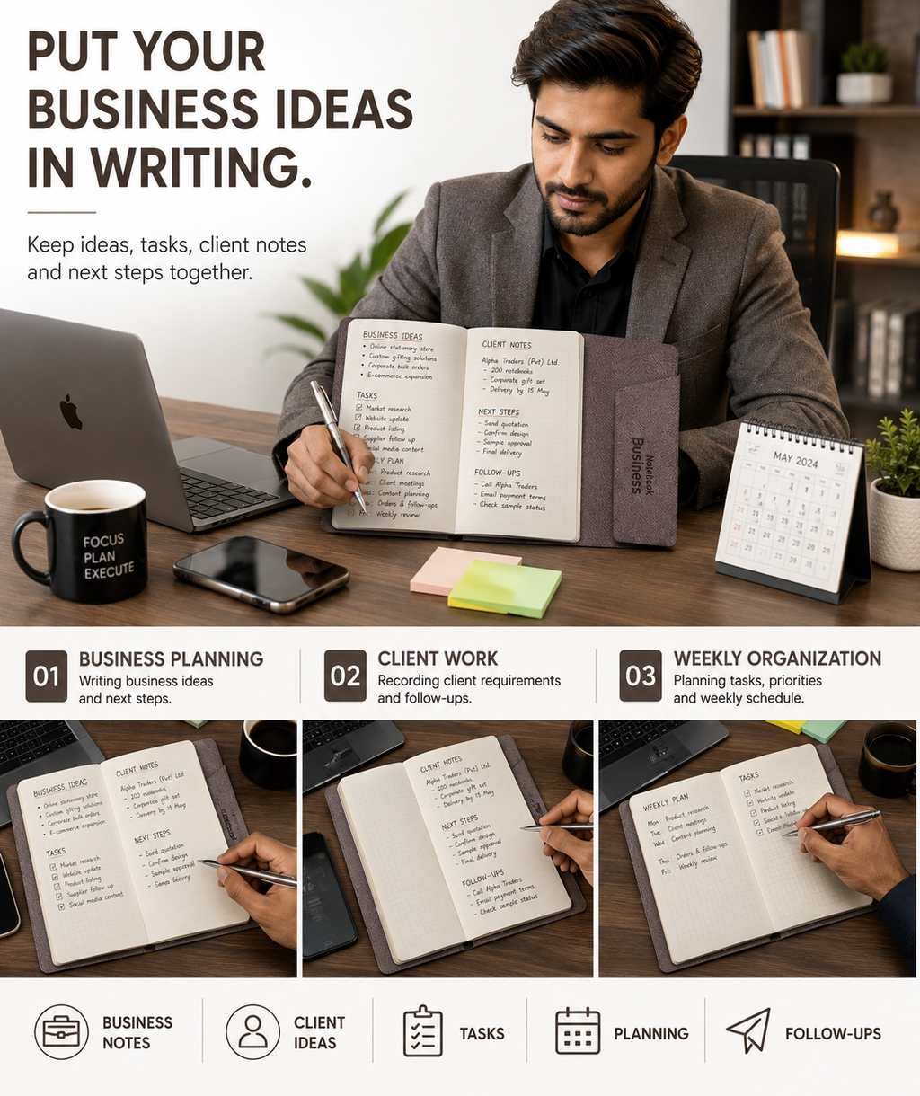 A5 Business Notebook Set with Pen Holder – 100 Sheets Premium Textured Journal for Work, Meetings, Notes & Planning