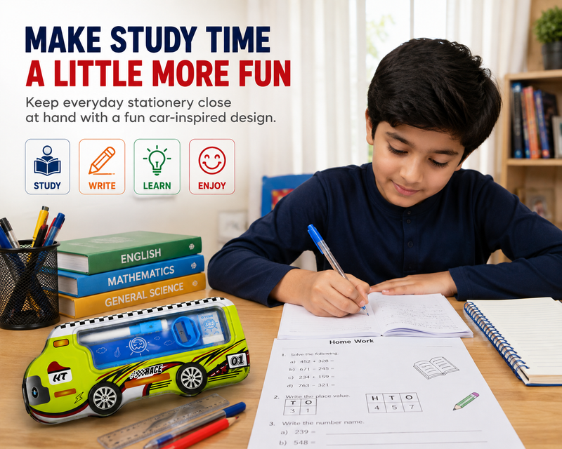 Pencil Box with Eraser & Sharpener – Complete Stationery Organizer for Kids & Students, Compact School Pencil Case