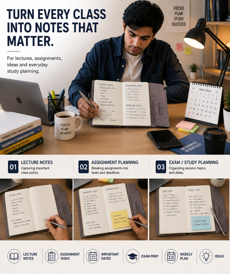 A5 Business Notebook Set with Pen Holder – 100 Sheets Premium Textured Journal for Work, Meetings, Notes & Planning