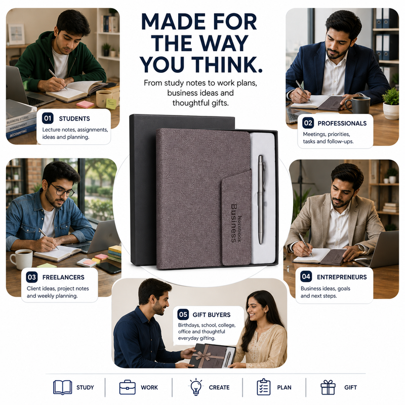 A5 Business Notebook Set with Pen Holder – 100 Sheets Premium Textured Journal for Work, Meetings, Notes & Planning