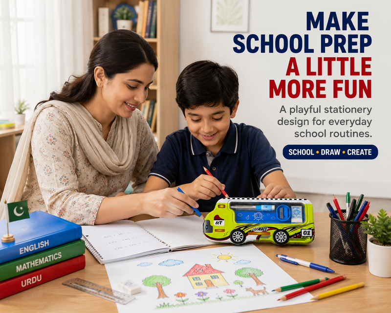 Pencil Box with Eraser & Sharpener – Complete Stationery Organizer for Kids & Students, Compact School Pencil Case