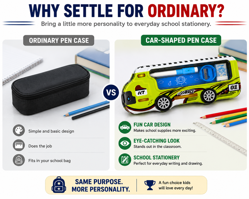 Pencil Box with Eraser & Sharpener – Complete Stationery Organizer for Kids & Students, Compact School Pencil Case