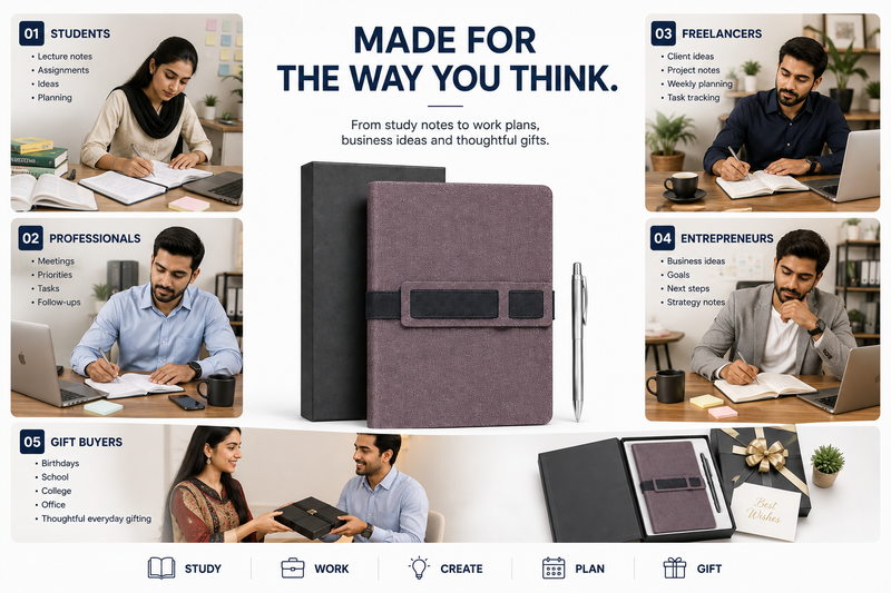 Your Ideas, Wherever You Go – Versatile Notebook for Study, Office, Freelance Work & Daily Planning