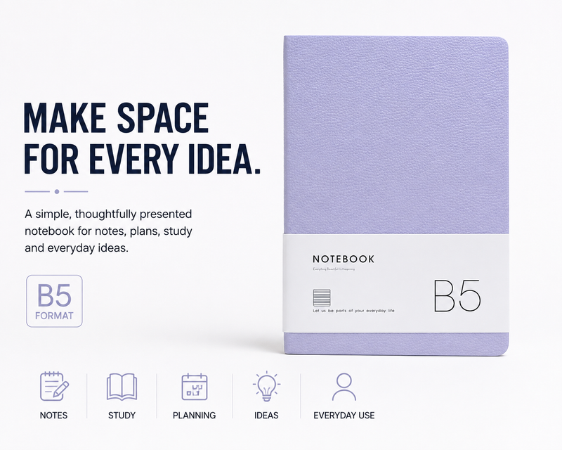 B5 Aesthetic Notebook – Soft Lavender Blue or Pink Journal for Study, Work, Planning, Personal Notes & Gifting