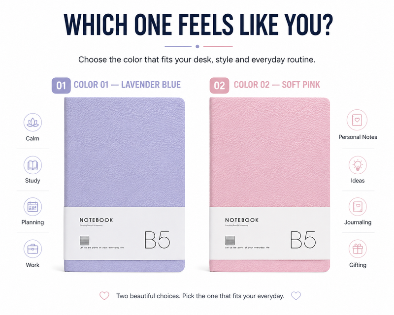 B5 Aesthetic Notebook – Soft Lavender Blue or Pink Journal for Study, Work, Planning, Personal Notes & Gifting