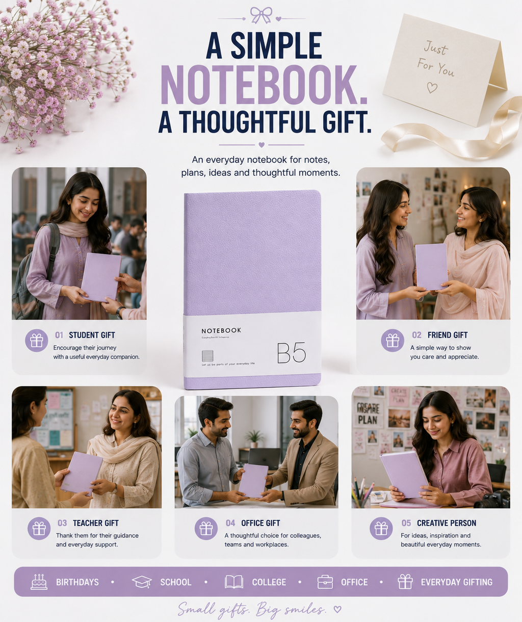 B5 Aesthetic Notebook – Soft Lavender Blue or Pink Journal for Study, Work, Planning, Personal Notes & Gifting