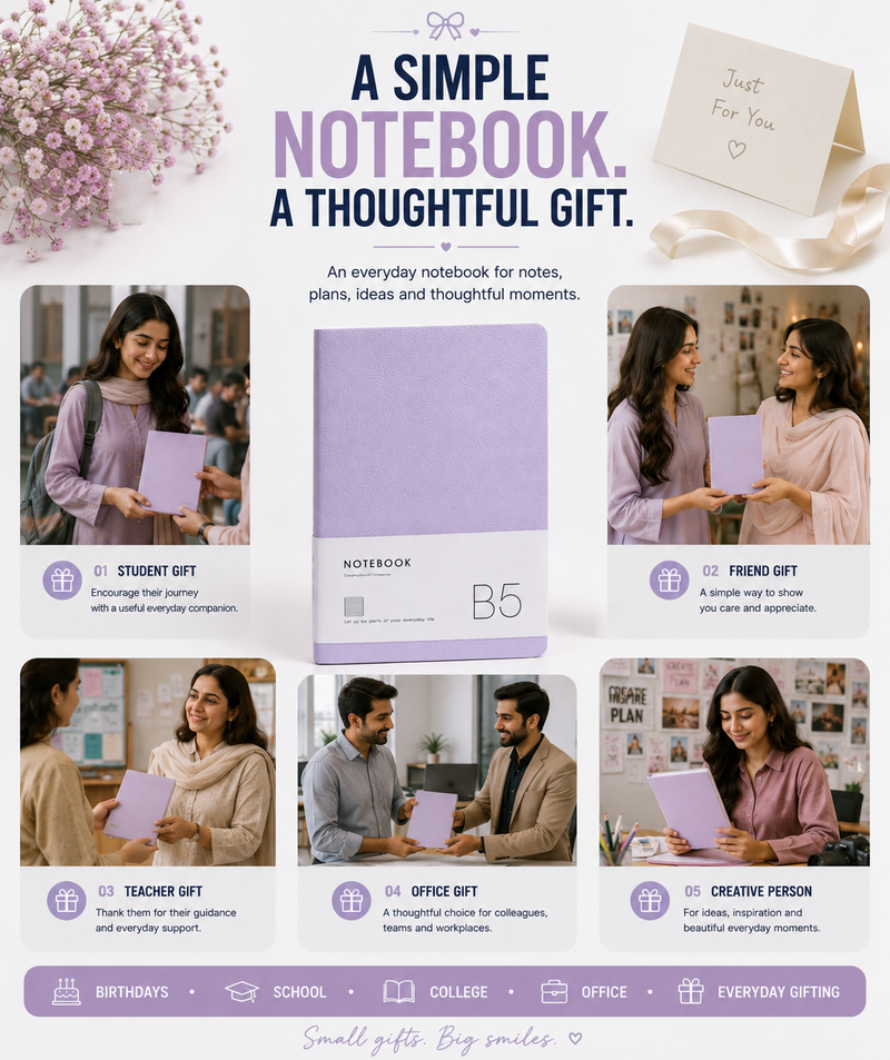 B5 Aesthetic Notebook – Soft Lavender Blue or Pink Journal for Study, Work, Planning, Personal Notes & Gifting