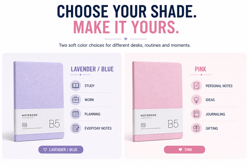 B5 Aesthetic Notebook – Soft Lavender Blue or Pink Journal for Study, Work, Planning, Personal Notes & Gifting