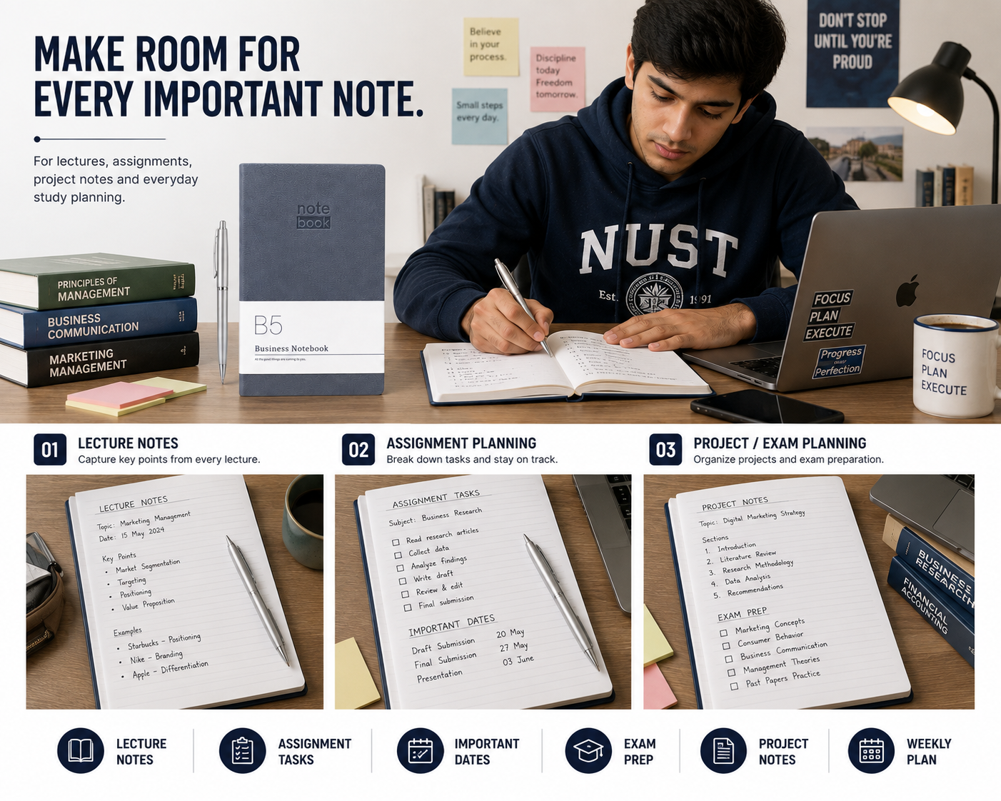 Executive B5 Business Notebook – Premium Journal for Office Meetings, Planning, Tasks & Professional Notes