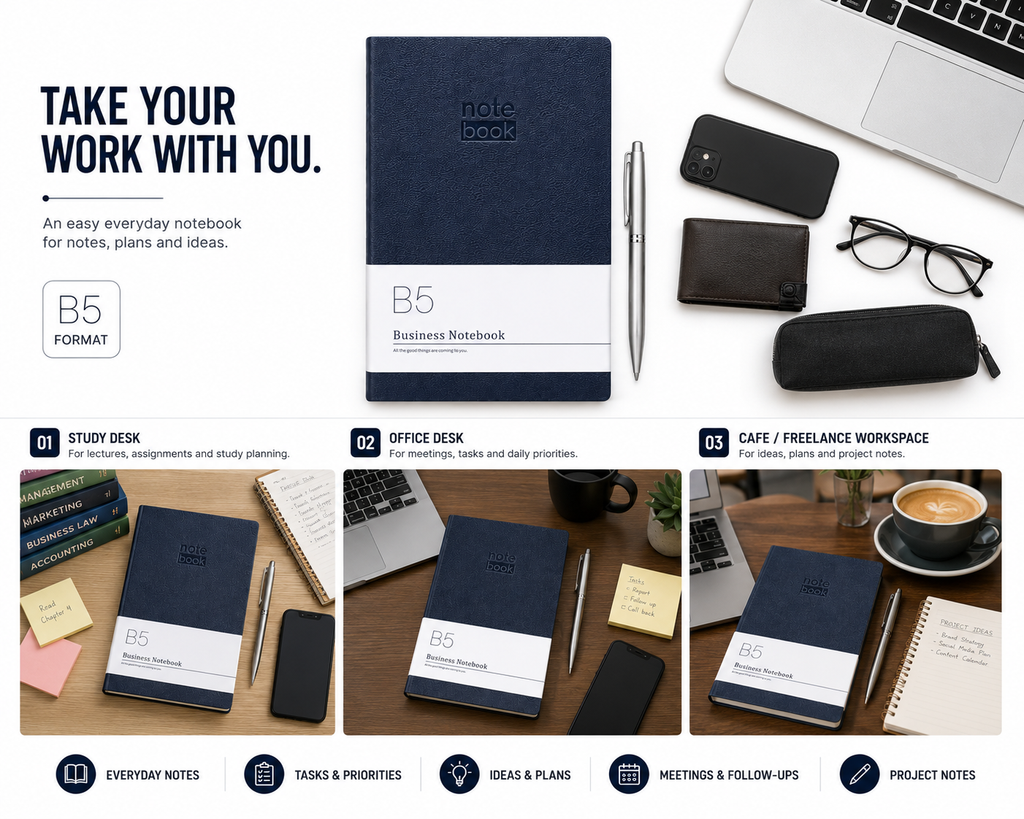 Executive B5 Business Notebook – Premium Journal for Office Meetings, Planning, Tasks & Professional Notes