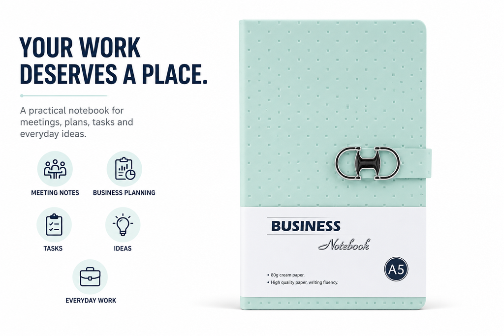 Modern A5 Business Notebook – Stylish Textured Journal with Secure Clasp for Meetings, Ideas, Planning & Daily Work