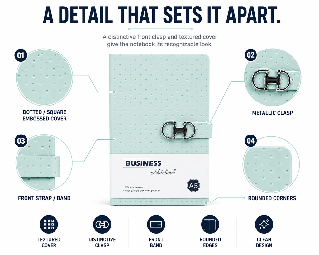 Modern A5 Business Notebook – Stylish Textured Journal with Secure Clasp for Meetings, Ideas, Planning & Daily Work