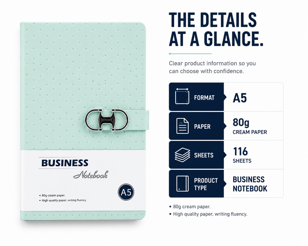Modern A5 Business Notebook – Stylish Textured Journal with Secure Clasp for Meetings, Ideas, Planning & Daily Work
