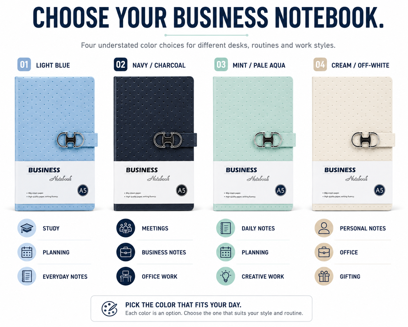 Modern A5 Business Notebook – Stylish Textured Journal with Secure Clasp for Meetings, Ideas, Planning & Daily Work