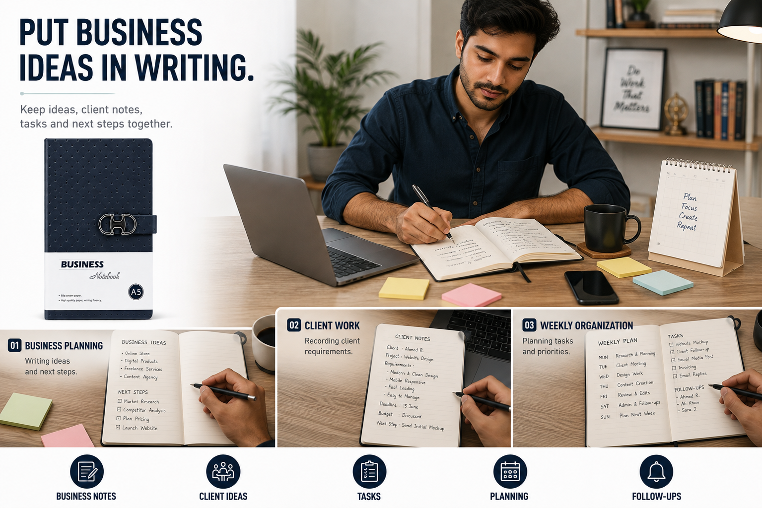 Modern A5 Business Notebook – Stylish Textured Journal with Secure Clasp for Meetings, Ideas, Planning & Daily Work