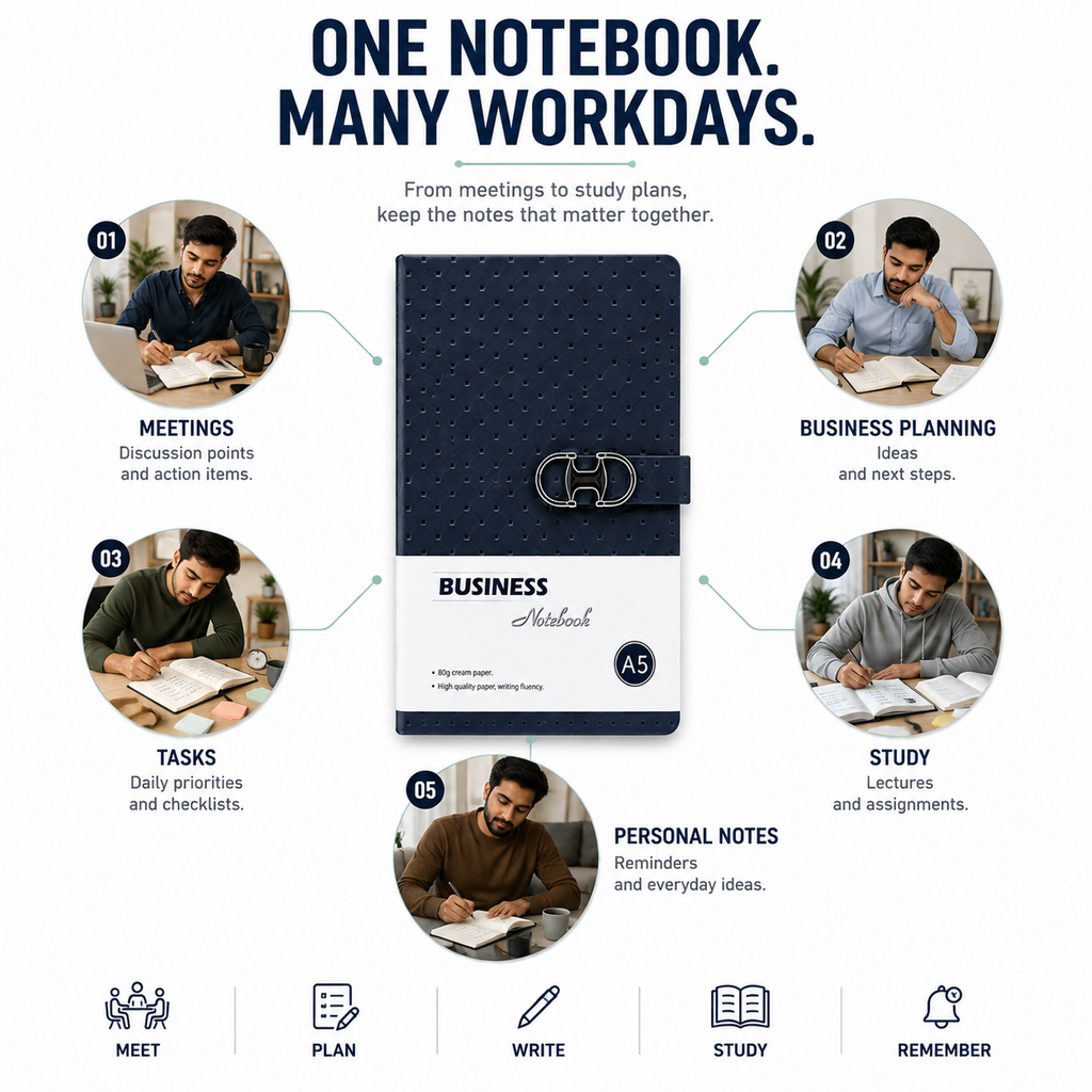 Modern A5 Business Notebook – Stylish Textured Journal with Secure Clasp for Meetings, Ideas, Planning & Daily Work
