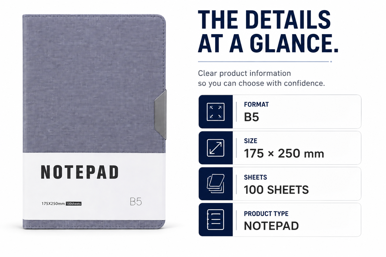 Minimalist B5 Notepad – 100 Sheets Premium Notebook for Planning, Study, Meetings & Everyday Ideas