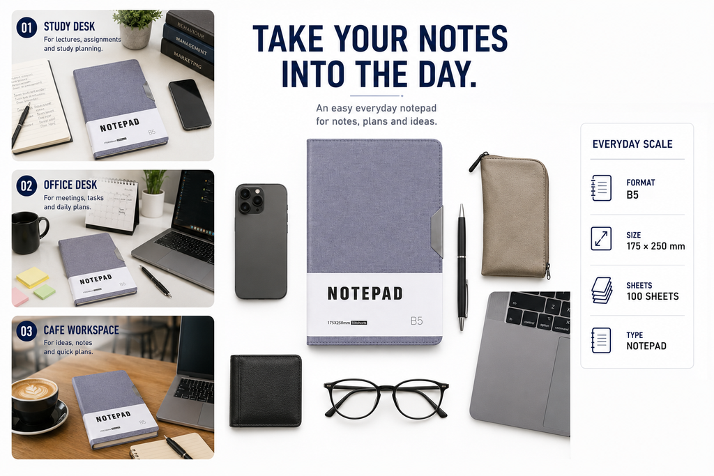 Minimalist B5 Notepad – 100 Sheets Premium Notebook for Planning, Study, Meetings & Everyday Ideas