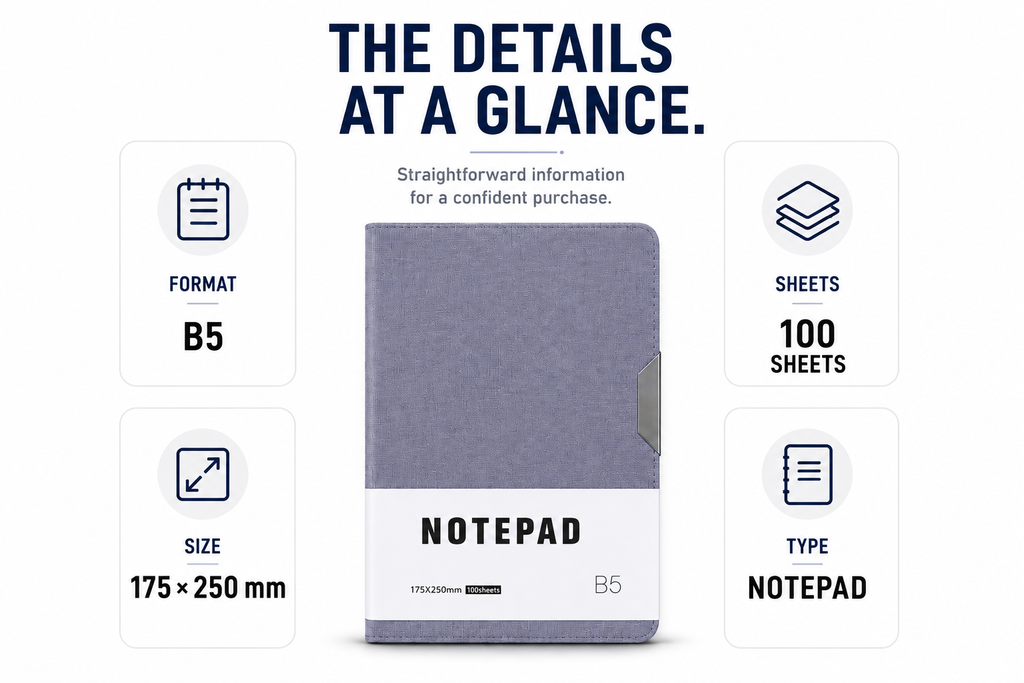 Minimalist B5 Notepad – 100 Sheets Premium Notebook for Planning, Study, Meetings & Everyday Ideas