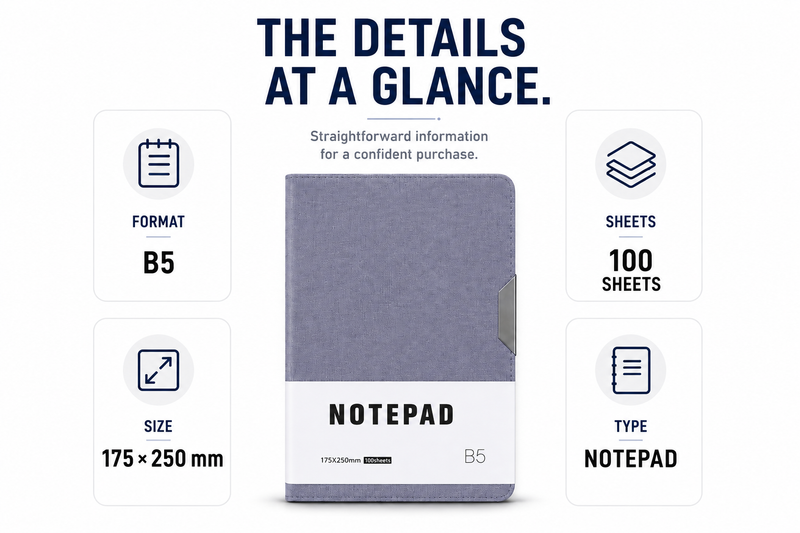 Minimalist B5 Notepad – 100 Sheets Premium Notebook for Planning, Study, Meetings & Everyday Ideas