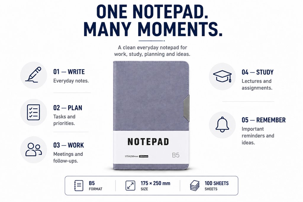 Minimalist B5 Notepad – 100 Sheets Premium Notebook for Planning, Study, Meetings & Everyday Ideas