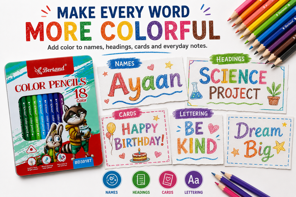 Bertand 18-Piece Colour Pencil Set – Vibrant Shades for Smooth Colouring, Drawing, Sketching, School Projects & Creative Artwork