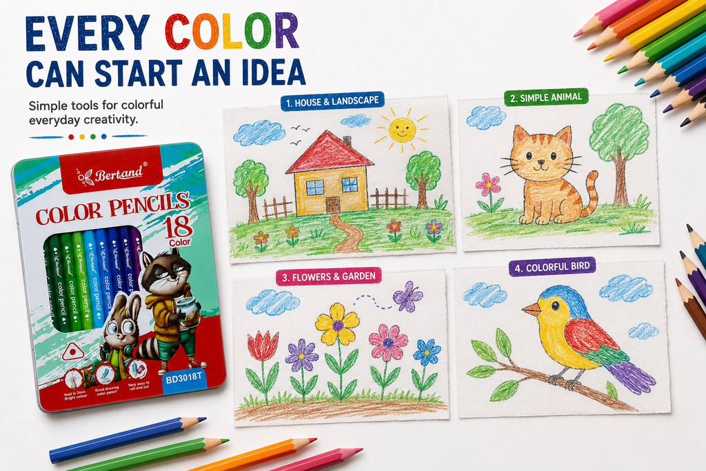 Bertand 18-Piece Colour Pencil Set – Vibrant Shades for Smooth Colouring, Drawing, Sketching, School Projects & Creative Artwork
