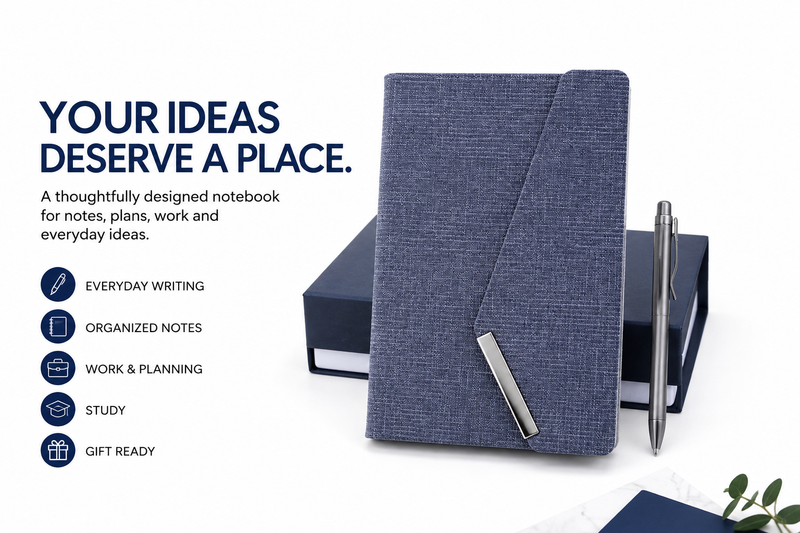 Premium Executive Notebook Gift Set with Pen – Textured Navy Journal for Business, Work, Study & Planning