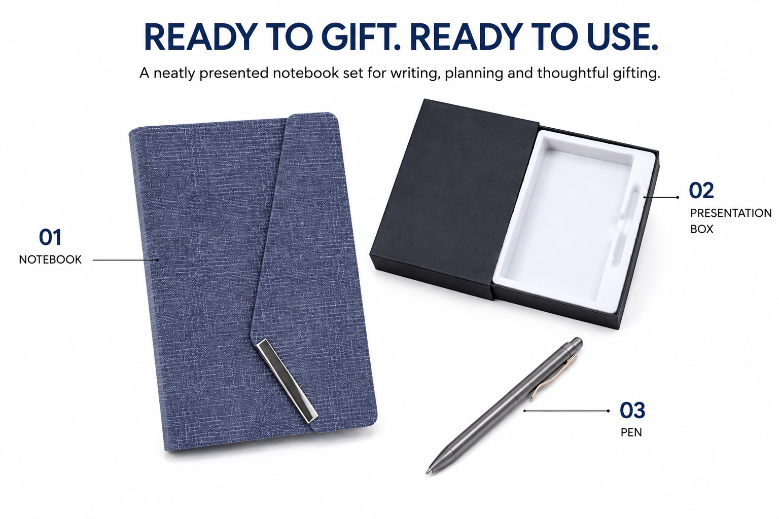 Premium Executive Notebook Gift Set with Pen – Textured Navy Journal for Business, Work, Study & Planning