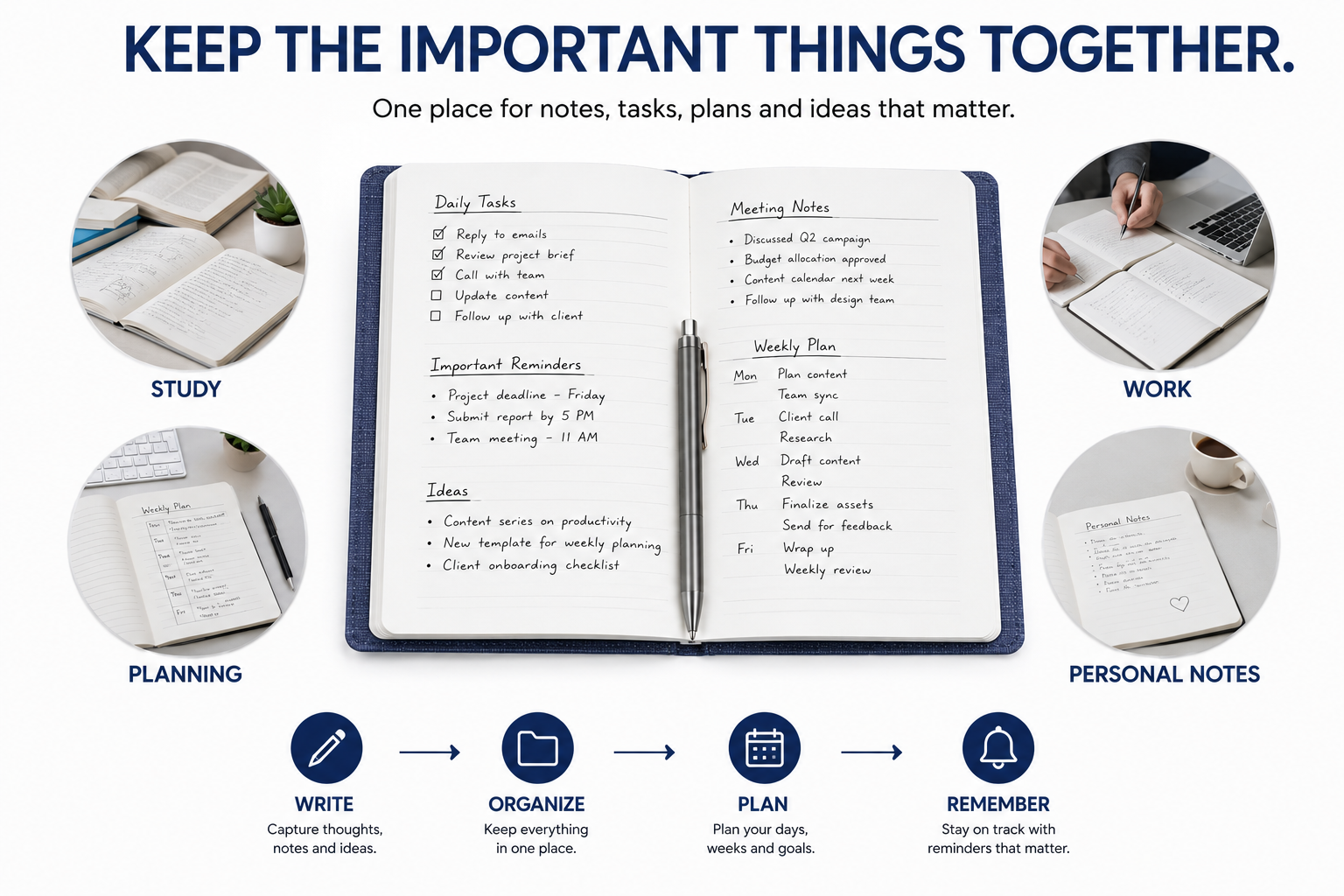 Premium Executive Notebook Gift Set with Pen – Textured Navy Journal for Business, Work, Study & Planning