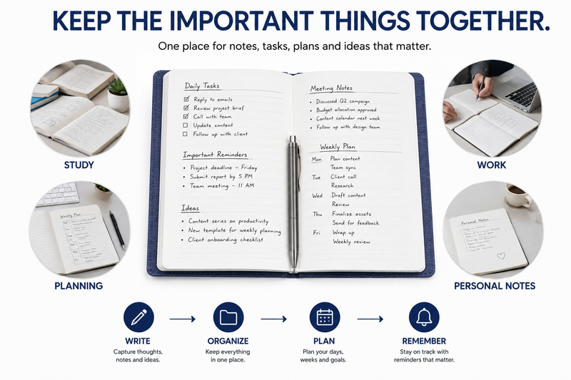 Premium Executive Notebook Gift Set with Pen – Textured Navy Journal for Business, Work, Study & Planning