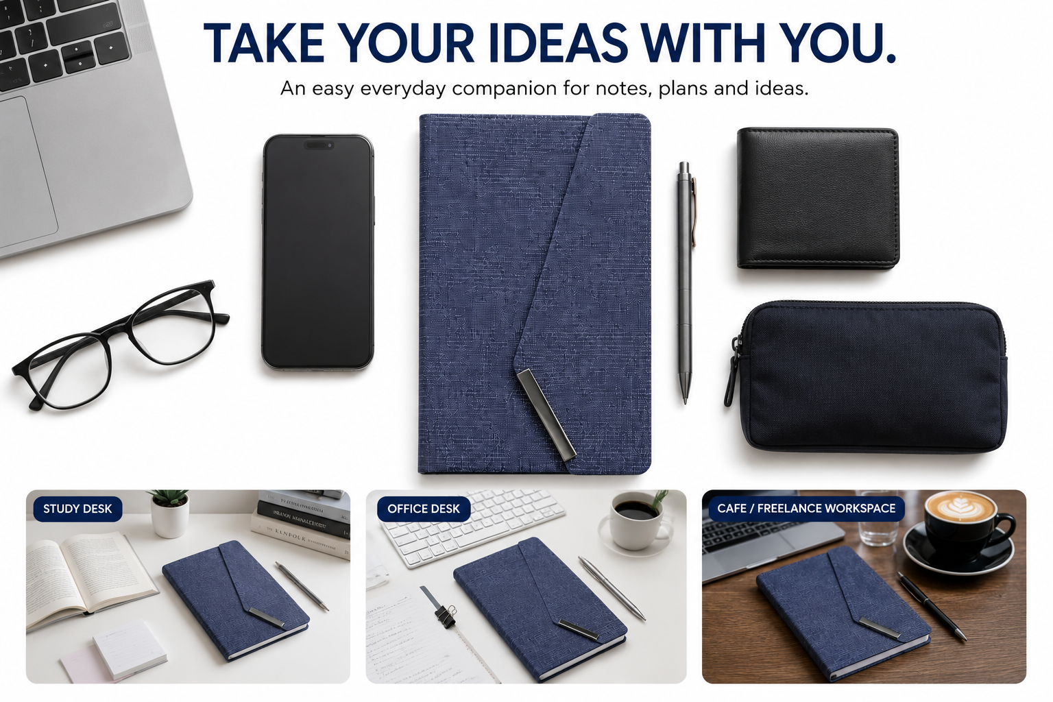 Premium Executive Notebook Gift Set with Pen – Textured Navy Journal for Business, Work, Study & Planning